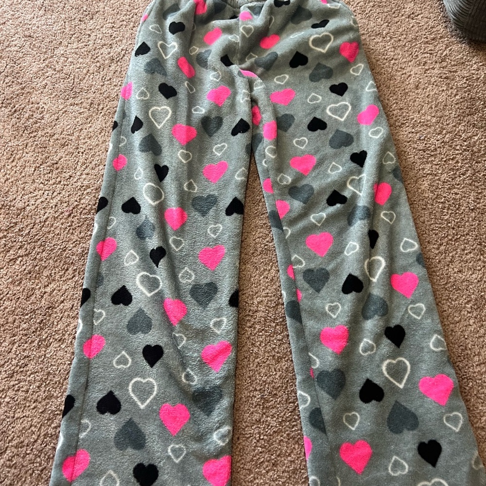 Cozy Casual Gray and Pink Heart Pajama Pants